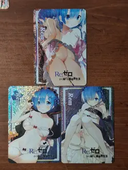 Rem Re:Zero Holo Glitter Waifu Card Lot 3 Anime Collectible Cards - Image 1