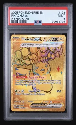 2025 Pokemon Prismatic Evolutions Pikachu ex 179/131 Hyper Rare Holo PSA 9 EN - Image 1