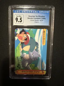 1999 Pokemon Japanese Bandai Carddass Vending Ash Snorlax Vs Rhyhorn CGC 9.5 - Image 1