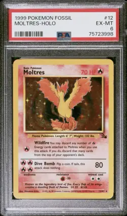 PSA 6 1999 Pokemon TCG Fossil Moltres Unlimited Holo 12/62 - Image 1