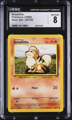 Growlithe 28/102 Base Set Pokemon CGC 8 Nm/Mint - Image 1