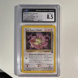 CGC 8.5 Team Rocket's Meowth Black Star Promo #18 Holo Pokemon League 2000 - Image 1