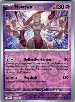 Mewtwo 150/165 Rare 151 Pokemon Reverse Holo Moderately Played - Image 1