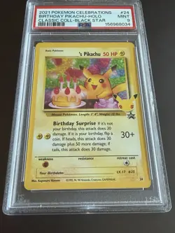 2021 Pokemon TCG Celebrations Classic Collection Birthday Pikachu Holo #24 PSA 9 - Image 1