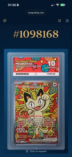 Pokemon 2026 Meowth ex 121/088 Perfect Order SIR Eng ACE 10 - PERFECT SUB GRADES - Image 4