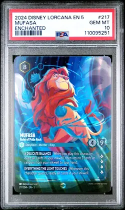 2024 DISNEY LORCANA EN 5-SHIMMERING SKIES MUFASA - RULER OF PRIDE ROCK PSA 10 - Image 1