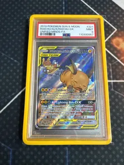 2019 POKEMON SUN & MOON UNIFIED MINDS FULL ART/RAICHU & ALOLAN RAICHU GX PSA 9 - Image 1
