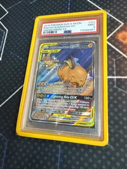 2019 POKEMON SUN & MOON UNIFIED MINDS FULL ART/RAICHU & ALOLAN RAICHU GX PSA 9 - Image 4