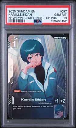 Bandai Gundam Card Game EN 2025 Kamille Bidan #097 Newtype Top Prize PSA 10 - Image 1