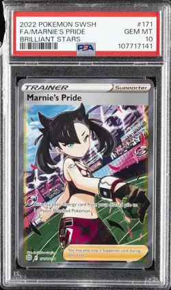 2022 POKEMON SWORD & SHIELD BRILLIANT STARS #171 FULL ART/MARNIE'S PRIDE PSA 10 - Image 1