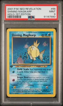 PSA 9 Shining Magikarp Holo 66/64 Neo Revelation 1st Edition Pokemon Card - Image 1