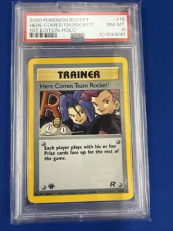 2000 Pokemon Rocket 71/82 Here Comes Team Rocket! 1st Edition - PSA 8 NM-MT - Image 1