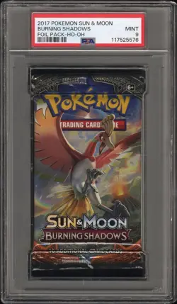 2017 Pokemon Int’l Burning Shadows Ho-Oh PSA 9 Foil Booster Pack MINT Free Ship! - Image 1
