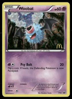 Woobat 007/012 Holo Promo McDonald's Promos 2012 Pokemon Holo DMG - Image 1