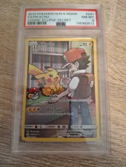 🔥2019 POKEMON SUN & MOON COSMIC ECLIPSE SECRET #241 FULL ART/PIKACHU PSA 8 🔥🔥 - Image 1