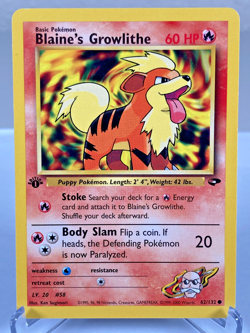 Blaine's Growlithe 62/132 Gym Challenge Pokemon Card 1st Edition - LP - Image 1