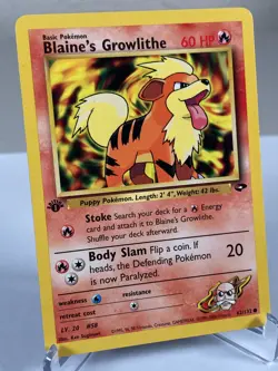 Blaine's Growlithe 62/132 Gym Challenge Pokemon Card 1st Edition - LP - Image 2