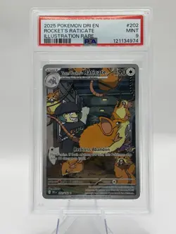 2025 POKEMON DESTINED RIVALS ILLUSTRATION RARE #202 TEAM ROCKET'S RATICATE PSA 9 - Image 1