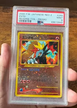 Pokemon TCG P.M. Japanese Neo 2 Entei #244; Reverse Foil - Promo PSA 9 - Image 1