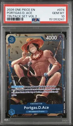 2026 ONE PIECE PROMOS TIN PACK SET VOL.2 #074 PORTGAS D. ACE PSA 10 - Image 1