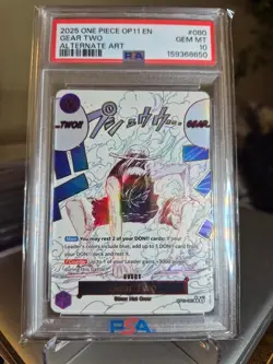 2025 One Piece OP11 EN Gear Two OP11-80 ALT ART PSA 10 Gem Mint - Image 1