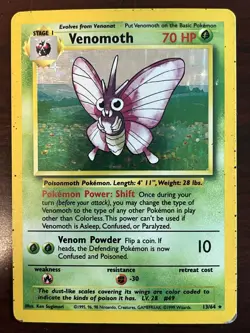 Venomoth 13/64 Jungle Set Rare Holo Vintage Pokemon TCG Card HP - Image 1