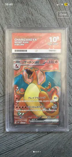 Pokemon TCG Pokemon Card 151 Charizard ex 185/165 Secret Rare Holo JP Ace 10 - Image 1