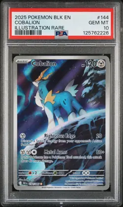 PSA 10 Gem Mint Cobalion 144/086 Illustration Rare Black Bolt Pokemon Card - Image 1