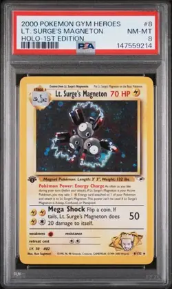 2000 POKEMON GYM HEROES HOLO-1ST EDITION #8 LT. SURGE'S MAGNETON PSA 8 - Image 1