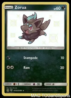 Zorua SV25/SV94 Holo Hidden Fates Shiny Vault Pokemon TCG NM - Image 1