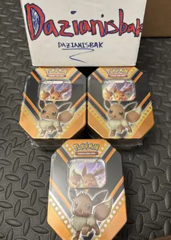 Pokemon TCG: Eevee V Powers sealed tin 2020 - 4 Booster Packs Ea Tin - 3x TINS 820650807794 - Image 1