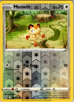 Pokemon SWSH08 Meowth 199/264 Kouki Saitou NM Reverse Holo - Image 1