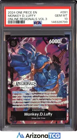 One Piece 2024 Monkey D. Luffy 091 Online Regionals Vol.3 GEM MINT PSA 10 - Image 1