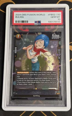 2024 DRAGON BALL SUPER CARD GAME FUSION WORLD BLAZING AURA FB02-130 BULMA PSA 10 - Image 1