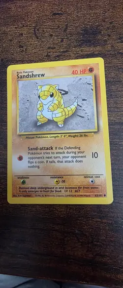 Sandshrew 62/102 Common Base Set Unlimited Pokemon Near Mint - Image 1