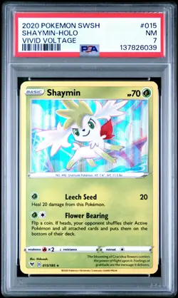 2020 POKEMON SWORD & SHIELD VIVID VOLTAGE #015 SHAYMIN-HOLO PSA 7 - Image 1