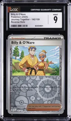 2025 POKEMON JOURNEY TOGETHER REVERSE HOLO #142/159 BILLY & O'NARE CGC 9 - Image 1