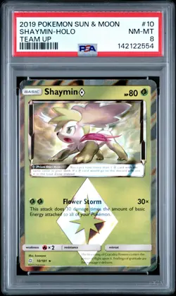 2019 POKEMON SUN & MOON TEAM UP #10 SHAYMIN-HOLO PSA 8 - Image 1