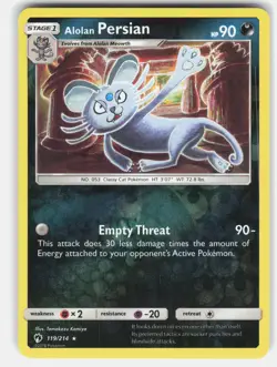 Alolan Persian 119/214 Pokemon SM - Lost Thunder Reverse Holofoil *LP* - Image 1