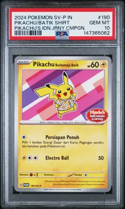 2024 POKEMON INDONESIAN SV-P PROMO #190 PIKACHU IN BATIK SHIRT PSA 10 - Image 1