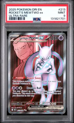 2025 POKEMON DRI EN-DESTINED RIVALS ULTRA RARE TEAM ROCKET'S MEWTWO EX PSA 9 - Image 1