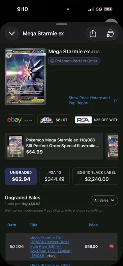 Mega Starmie ex Perfect Order 118/088 Holo Rare 330 HP English Pokemon TCG - Image 4