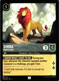 Disney Lorcana TCG Simba Rightful Heir 190/204 Base Non Holo LION KING - Image 1