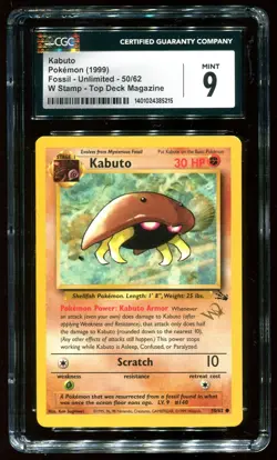 CGC 9 Kabuto W Gold Stamp T.D. Mag Wiz Promo 1999 Pokemon Card #50 - Image 1