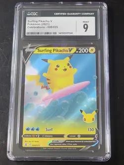 2021 Pokemon Celebrations Surfing Pikachu V 008/025 CGC 9 Mint! - Image 1