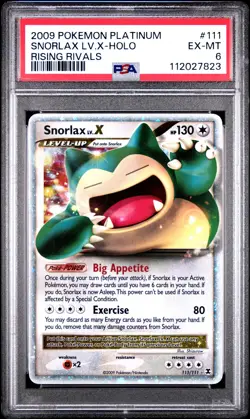 2009 POKEMON PLATINUM RISING RIVALS #111 SNORLAX LV.X-HOLO PSA 6 - Image 1