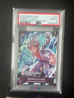 2024 ONE PIECE PROMOS BANDAI CARD GAMES FEST #041 MONKEY D. LUFFY PSA 10 - Image 1