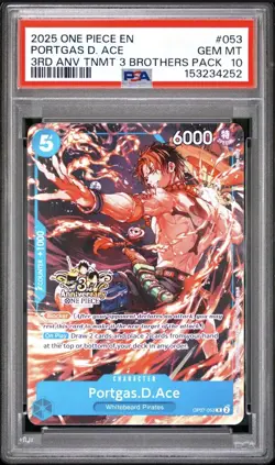 2025 ONE PIECE 3RD ANNIVERSARY TOURNAMENT 3 BROTHERS PACK PORTGAS D. ACE PSA 10 - Image 1