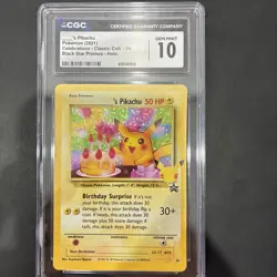 Pokemon CGC 10 Gem Mint PSA 10 Birthday Pikachu Celebrations Promo Holo 24/53 - Image 1