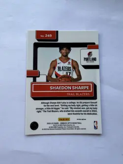💥2022-23 Donruss Optic Holo Silver Shaedon Sharpe Rookie Portland Trail Blazers - Image 2